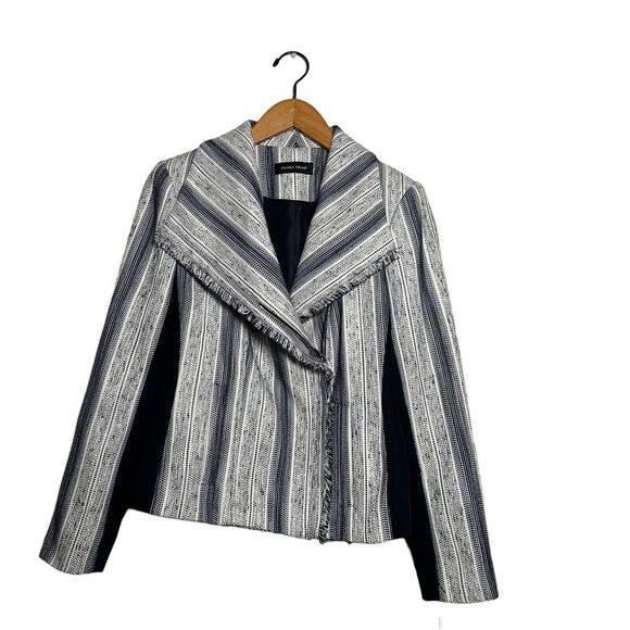 Ivanka Trump Jackets & Blazers - Ivanka Trump Women's Blue Striped Tweed Fringe Zip Blazer Jacket Size 6 NWT